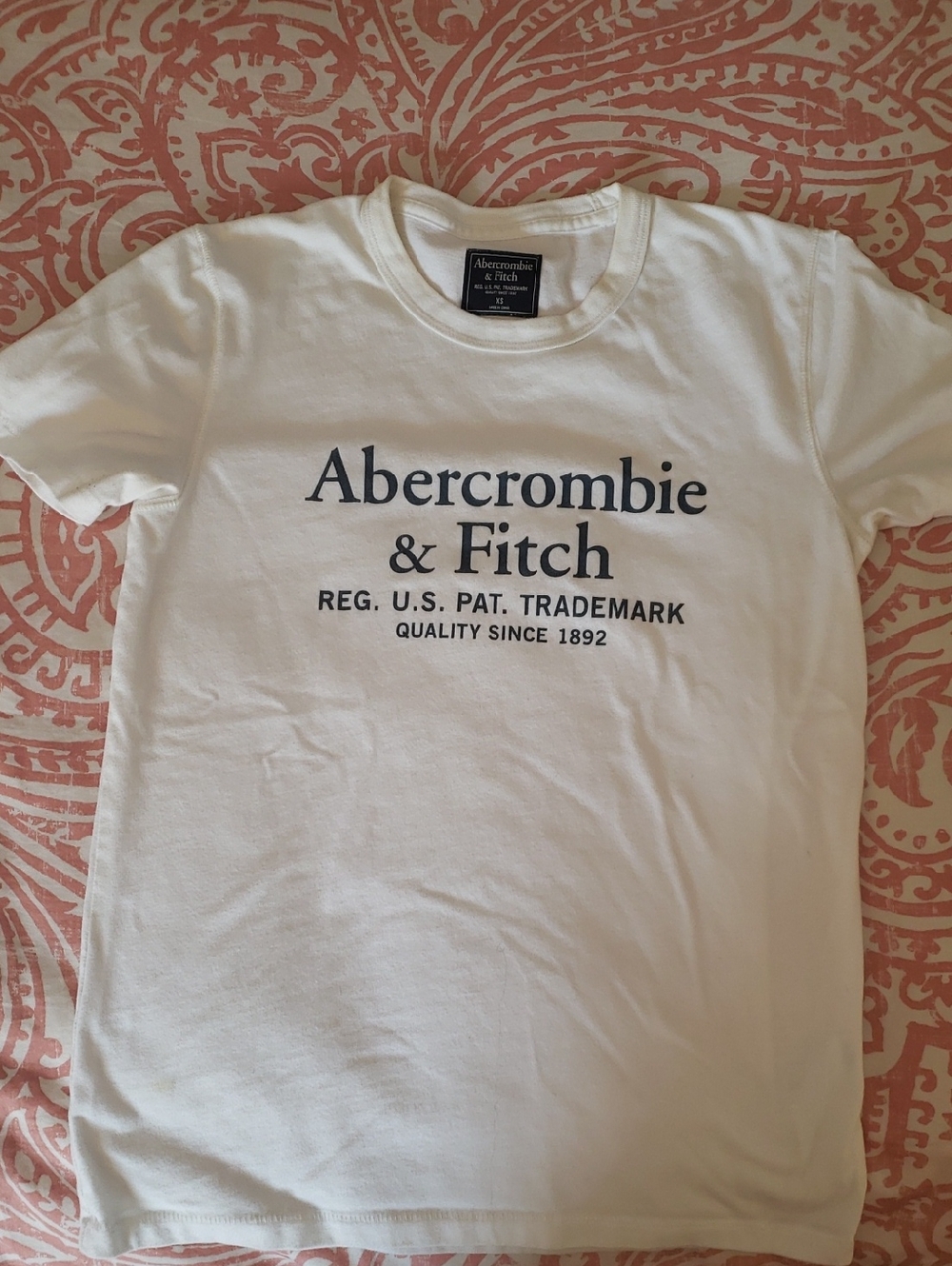 Abercrombie & Fitch White Tee with Navy Logo
